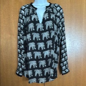 Tolani 100% Silk Black and White Elephant Print Blouse